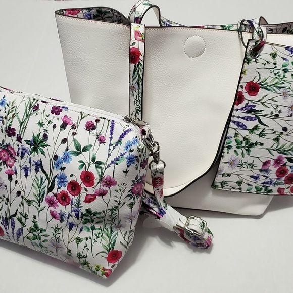Collection XIIX Bags Nwot 3 In White Floral Vegan Leather Satchel